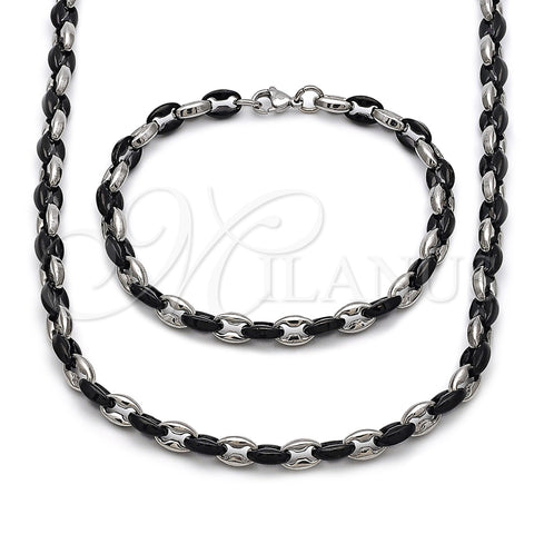 Stainless Steel Necklace and Bracelet, Puff Mariner Design, Polished, Two Tone, 06.116.0225.22