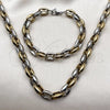 Stainless Steel Necklace and Bracelet, Puff Mariner Design, Polished, Two Tone, 06.116.0226.22