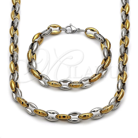 Stainless Steel Necklace and Bracelet, Puff Mariner Design, Polished, Two Tone, 06.116.0226.22