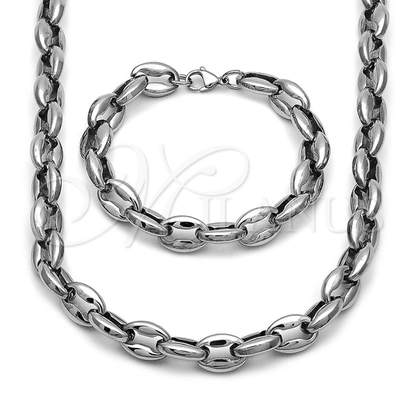 Stainless Steel Necklace and Bracelet, Puff Mariner Design, Polished, Steel Finish, 06.116.0227.22