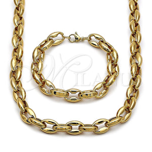 Stainless Steel Necklace and Bracelet, Puff Mariner Design, Polished, Golden Finish, 06.116.0227.1.22