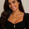 Oro Laminado Thin Rosary, Gold Filled Style Guadalupe and Crucifix Design, with White Micro Pave, Polished, Golden Finish, 09.253.0062.1.20