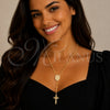 Oro Laminado Thin Rosary, Gold Filled Style Guadalupe and Crucifix Design, with White Cubic Zirconia, Polished, Golden Finish, 09.253.0088.20