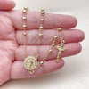Oro Laminado Thin Rosary, Gold Filled Style Guadalupe and Crucifix Design, with White Cubic Zirconia, Polished, Golden Finish, 09.253.0088.20