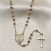 Oro Laminado Thin Rosary, Gold Filled Style Guadalupe and Crucifix Design, with White Cubic Zirconia, Polished, Golden Finish, 09.253.0088.20