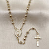 Oro Laminado Thin Rosary, Gold Filled Style Guadalupe and Cross Design, with White Cubic Zirconia, Polished, Golden Finish, 09.253.0080.20
