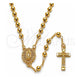 Oro Laminado Thin Rosary, Gold Filled Style Guadalupe and Cross Design, with White Cubic Zirconia, Polished, Golden Finish, 09.253.0080.20