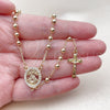Oro Laminado Thin Rosary, Gold Filled Style Caridad del Cobre and Crucifix Design, with White Cubic Zirconia, Polished, Golden Finish, 09.253.0089.20