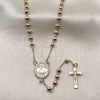 Oro Laminado Thin Rosary, Gold Filled Style Caridad del Cobre and Crucifix Design, with White Cubic Zirconia, Polished, Golden Finish, 09.253.0089.20