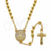 Oro Laminado Thin Rosary, Gold Filled Style Caridad del Cobre and Crucifix Design, with White Cubic Zirconia, Polished, Golden Finish, 09.253.0089.20
