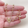 Oro Laminado Thin Rosary, Gold Filled Style Guadalupe and Crucifix Design, with White Micro Pave, Polished, Golden Finish, 09.253.0090.20