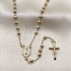 Oro Laminado Thin Rosary, Gold Filled Style Guadalupe and Crucifix Design, with White Micro Pave, Polished, Golden Finish, 09.253.0090.20