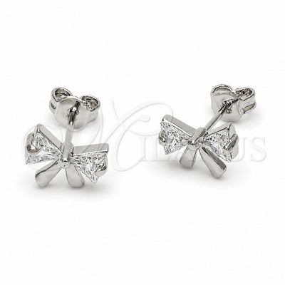 Rhodium Gold Filled Stud Earring, Bow Design, with White Cubic Zirconia, Polished, Rhodium Finish, 02.310.0131