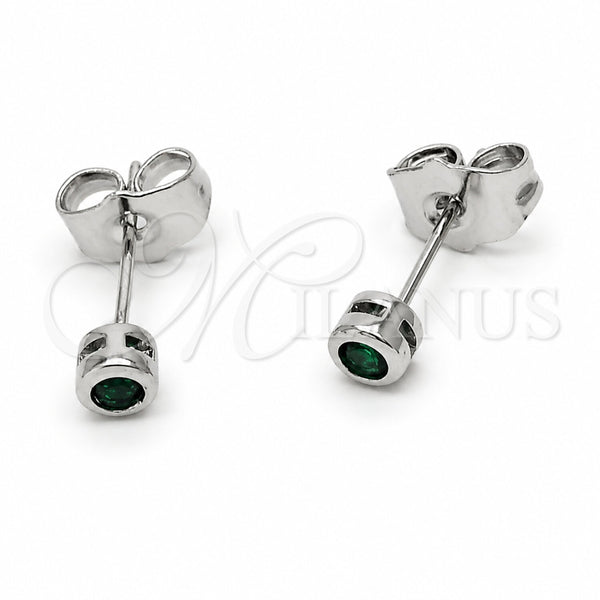 Rhodium Gold Filled Stud Earring, with Green Cubic Zirconia, Polished, Rhodium Finish, 02.310.0133