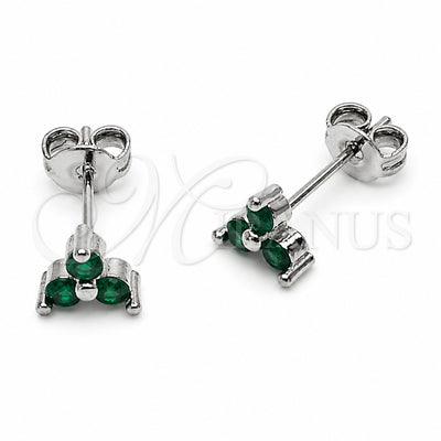 Rhodium Gold Filled Stud Earring, Flower Design, with Green Cubic Zirconia, Polished, Rhodium Finish, 02.310.0134