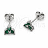 Rhodium Gold Filled Stud Earring, Flower Design, with Green Cubic Zirconia, Polished, Rhodium Finish, 02.310.0134