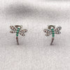 Rhodium Gold Filled Stud Earring, Dragon-Fly Design, with Green Cubic Zirconia, Polished, Rhodium Finish, 02.310.0135