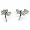 Rhodium Gold Filled Stud Earring, Dragon-Fly Design, with Green Cubic Zirconia, Polished, Rhodium Finish, 02.310.0135