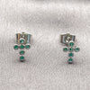 Rhodium Gold Filled Stud Earring, Cross Design, with Green Cubic Zirconia, Polished, Rhodium Finish, 02.310.0136