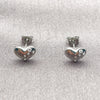 Rhodium Gold Filled Stud Earring, Heart Design, with White Cubic Zirconia, Polished, Rhodium Finish, 02.310.0138