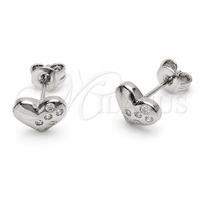 Rhodium Gold Filled Stud Earring, Heart Design, with White Cubic Zirconia, Polished, Rhodium Finish, 02.310.0138