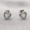 Rhodium Gold Filled Stud Earring, Heart Design, with White Cubic Zirconia, Polished, Rhodium Finish, 02.310.0139