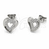 Rhodium Gold Filled Stud Earring, Heart Design, with White Cubic Zirconia, Polished, Rhodium Finish, 02.310.0139