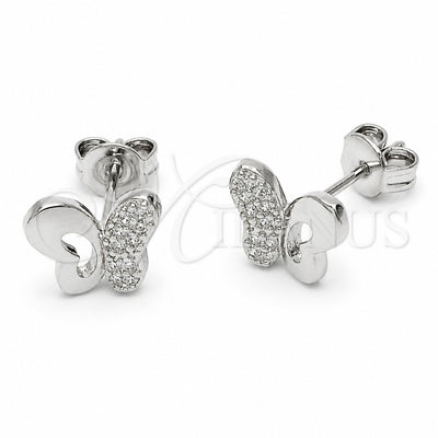 Rhodium Gold Filled Stud Earring, Butterfly Design, with White Cubic Zirconia, Polished, Rhodium Finish, 02.310.0140