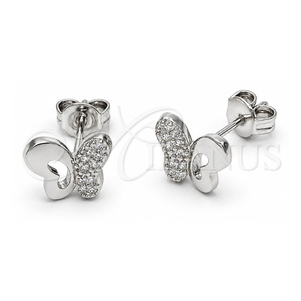 White Gold Filled Stud Earring, Butterfly Design, with White Cubic Zirconia, Polished, Rhodium Finish, 02.310.0140