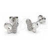 White Gold Filled Stud Earring, Butterfly Design, with White Cubic Zirconia, Polished, Rhodium Finish, 02.310.0140