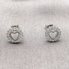 Rhodium Gold Filled Stud Earring, Heart Design, with White Cubic Zirconia, Polished, Rhodium Finish, 02.310.0141