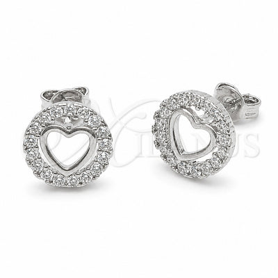 Rhodium Gold Filled Stud Earring, Heart Design, with White Cubic Zirconia, Polished, Rhodium Finish, 02.310.0141
