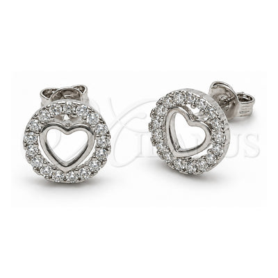 White Gold Filled Stud Earring, Heart Design, with White Cubic Zirconia, Polished, Rhodium Finish, 02.310.0141