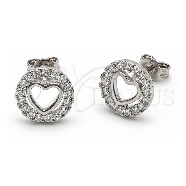 White Gold Filled Stud Earring, Heart Design, with White Cubic Zirconia, Polished, Rhodium Finish, 02.310.0141