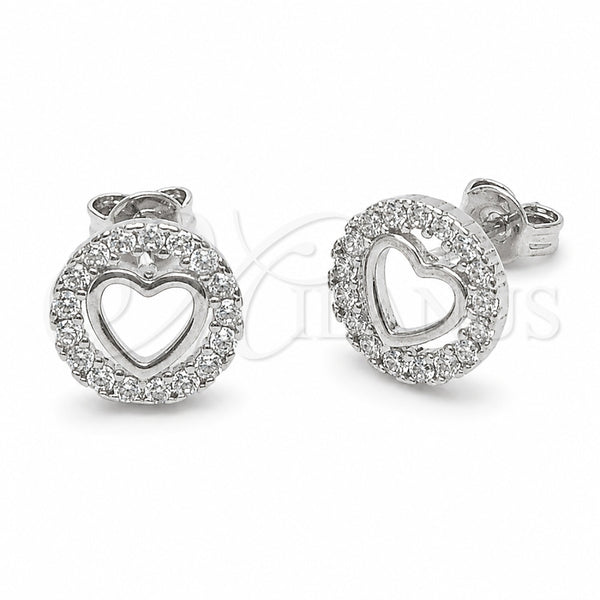 Rhodium Gold Filled Stud Earring, Heart Design, with White Cubic Zirconia, Polished, Rhodium Finish, 02.310.0141