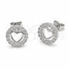 Rhodium Gold Filled Stud Earring, Heart Design, with White Cubic Zirconia, Polished, Rhodium Finish, 02.310.0141