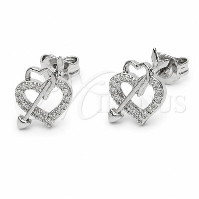 Rhodium Gold Filled Stud Earring, Heart and Arrow Design, with White Cubic Zirconia, Polished, Rhodium Finish, 02.310.0142