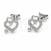 Rhodium Gold Filled Stud Earring, Heart and Arrow Design, with White Cubic Zirconia, Polished, Rhodium Finish, 02.310.0142