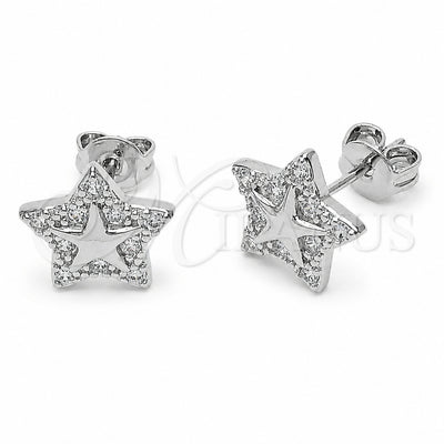 Rhodium Gold Filled Stud Earring, Star Design, with White Cubic Zirconia, Polished, Rhodium Finish, 02.310.0143