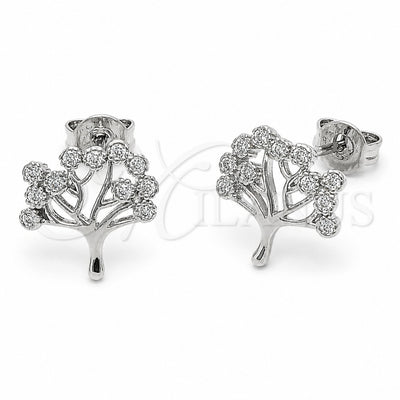 Rhodium Gold Filled Stud Earring, Tree Design, with White Cubic Zirconia, Polished, Rhodium Finish, 02.310.0144