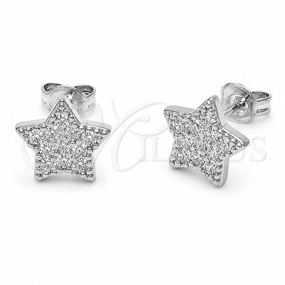 Rhodium Gold Filled Stud Earring, Star Design, with White Cubic Zirconia, Polished, Rhodium Finish, 02.310.0146
