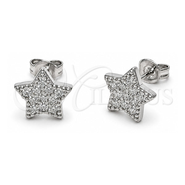 White Gold Filled Stud Earring, Star Design, with White Cubic Zirconia, Polished, Rhodium Finish, 02.310.0146