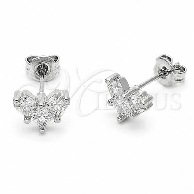 Rhodium Gold Filled Stud Earring, Heart Design, with White Cubic Zirconia, Polished, Rhodium Finish, 02.310.0148