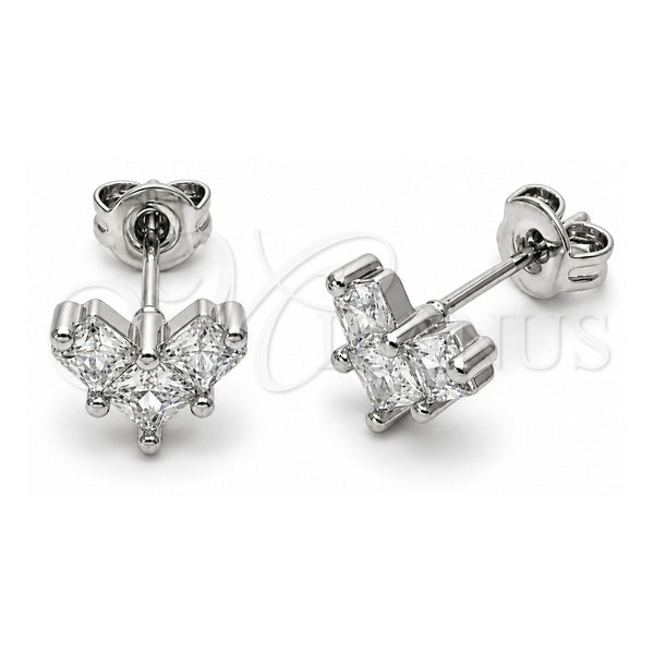 White Gold Filled Stud Earring, Heart Design, with White Cubic Zirconia, Polished, Rhodium Finish, 02.310.0148