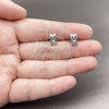 Rhodium Gold Filled Stud Earring, Teddy Bear and Evil Eye Design, with White and Black Micro Pave, Azul claro Enamel Finish, Rhodium Finish, 02.310.0149