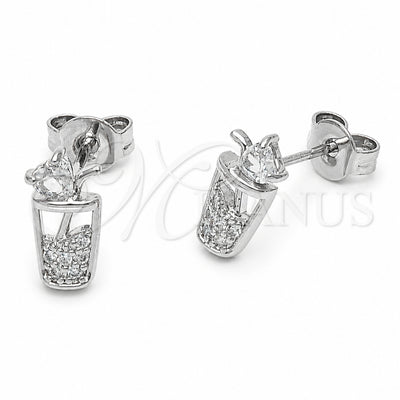 Rhodium Gold Filled Stud Earring, Drink Glass Design, with White Micro Pave, Polished, Rhodium Finish, 02.310.0150