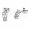 Rhodium Gold Filled Stud Earring, Drink Glass Design, with White Micro Pave, Polished, Rhodium Finish, 02.310.0150