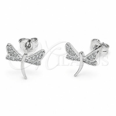 Rhodium Gold Filled Stud Earring, Dragon-Fly Design, with White Micro Pave, Polished, Rhodium Finish, 02.310.0151