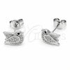 Rhodium Gold Filled Stud Earring, Bird Design, with White and Black Micro Pave, Polished, Rhodium Finish, 02.310.0152