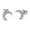 White Gold Filled Stud Earring, Moon Design, with White Micro Pave, Polished, Rhodium Finish, 02.310.0153